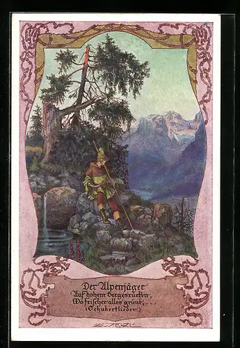 Künstler-AK T. Welzl: Schubertlieder Nr. 105: Der alpenjäger