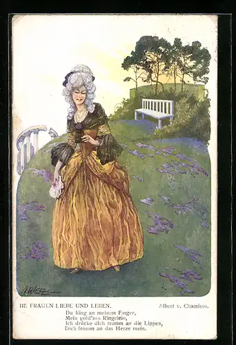 Künstler-AK sign. A. Welzl: Frauen Liebe und Leben, Albert v. Chamisso, Du Ring an meinem Finger...