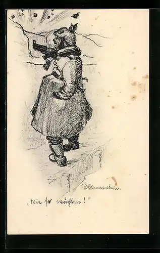 AK Soldat im Uniformmantel mit Gewehr im Schützengraben