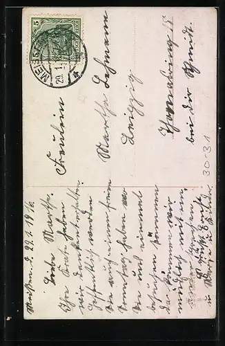 AK Frau in Feldgrau mit Rucksack