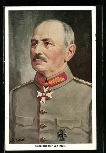 Künstler-AK Portrait von Generaloberst Alexander von Kluck in Uniform mit eisernen Kreuz