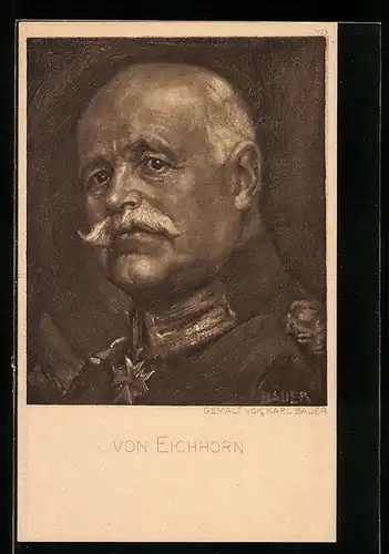 Künstler-AK Heerführer von Eichhorn in Uniform mit Orden