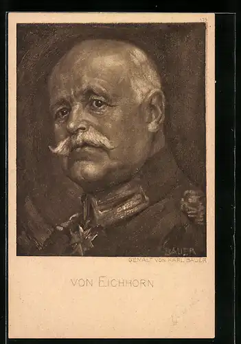 Künstler-AK Heerführer von Eichhorn in Uniform mit Orden