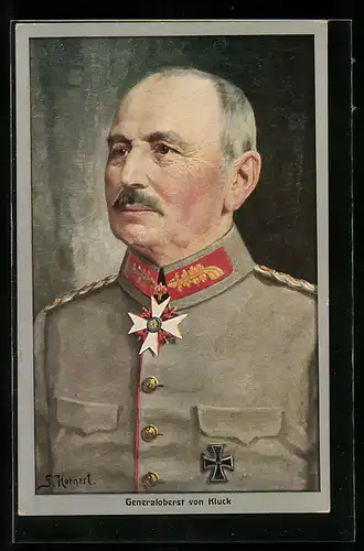 Künstler-AK Portrait von Generaloberst Alexander von Kluck in Uniform mit eisernen Kreuz