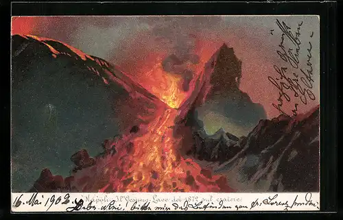 Künstler-AK Napoli, Il Vesuvio-Lave del 1872 sul Cratere, Vulkan