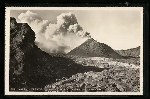AK Napoli, Vulkan Vesuv, Il Conetto nell`Interno del Cratere