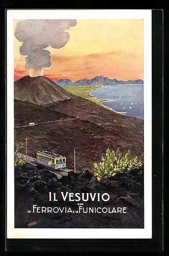 AK Il Vesuvio con la Ferroravia e la Funicolare, Bergbahn