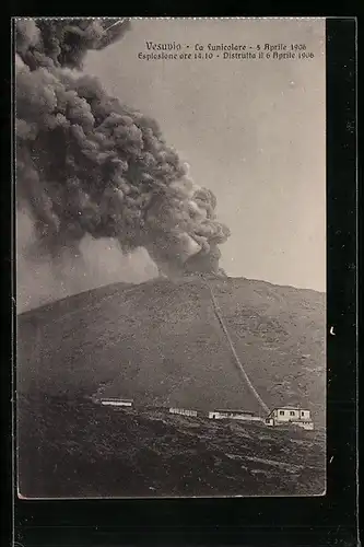 AK Vesuvio, La Funicolare, Esplosizione 5 Aprile 1906