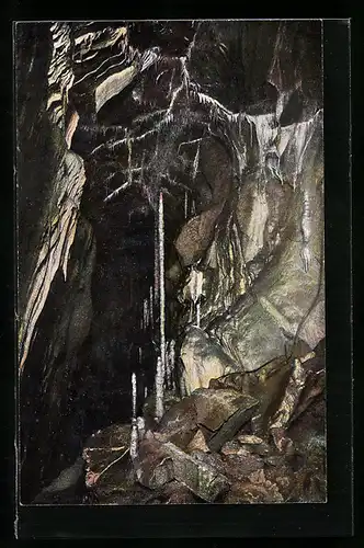 AK Rübeland im Harz, in der Hermannshöhle, Blick auf die 8000 jährige Säule