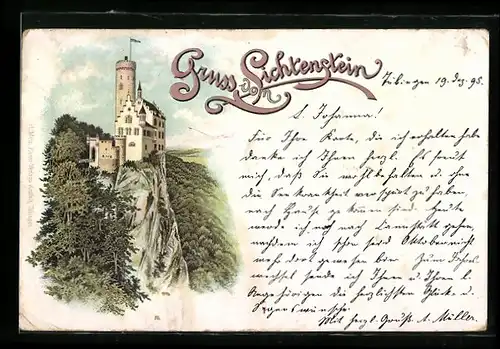 Vorläufer-Lithographie Honau, 1895, Burg Lichtenstein