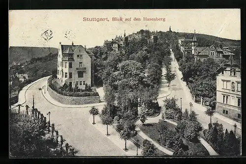 AK Stuttgart, Blick auf den Hasenberg, Strasse am Hasenberg