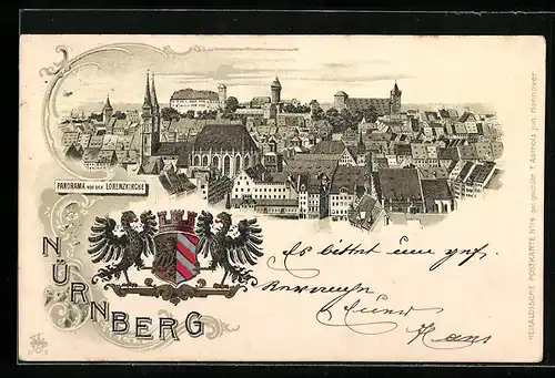 Lithographie Nürnberg, Panorama von der Lorenzkirche