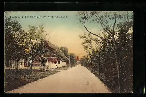 AK Twielenfleth, Ortspartie mit Bauernhaus