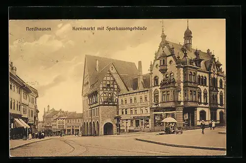 AK Nordhausen, Kornmarkt mit Sparkassengebäude