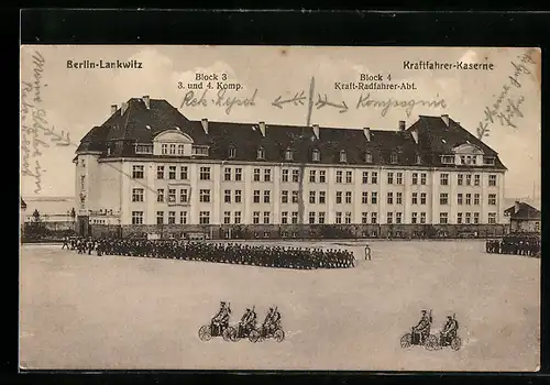 AK Berlin-Lankwitz, Kraftfahrer-Kaserne, Block 3 d. 3. & 4. Komp., Block 4 d. Kraft-Radfahrer-Abt.