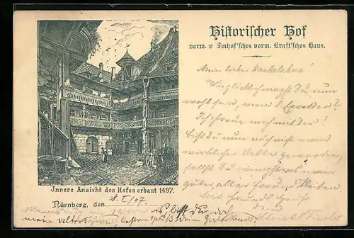 Lithographie Nürnberg, Historischer Hof, Innere Ansicht