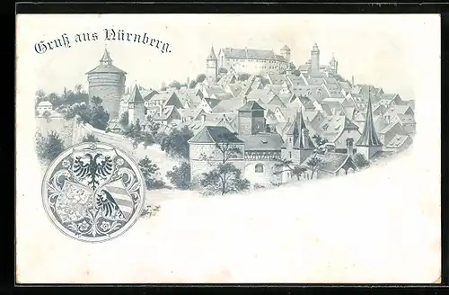 AK Nürnberg, Stadtansicht mit Wappen