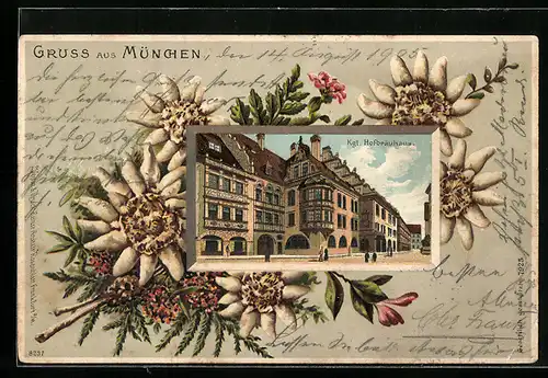 Passepartout-Lithographie München, Münchner Hofbräuhaus mit Edelweiss