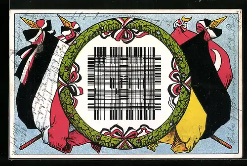 Künstler-AK Türkei, Im Strichgewirr verborgene Schrift, Nationalflagge, optische Täuschung