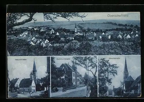 AK Oberschefflenz, Bahnhofstrasse, Kirche an der Hauptstrasse