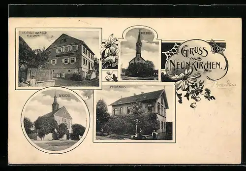 AK Neunkirchen, Gasthaus zur Rose, Kath. u. Ev. Kirche