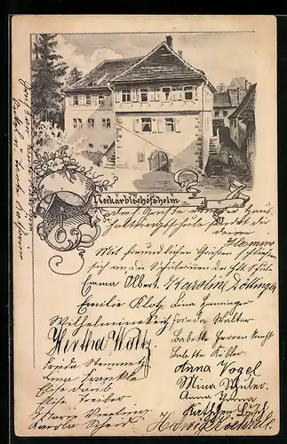 AK Neckarbischofsheim, Blick auf ein Gebäude und in eine Gasse