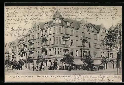 AK Mannheim, Restaurant zum Neckarschloss, Strassenansicht