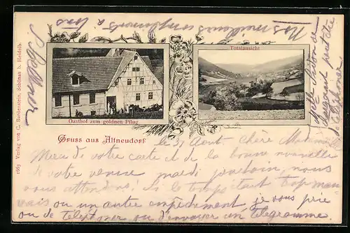 Passepartout-AK Altneudorf, Gasthaus zum goldnen Pflug, Totalansicht