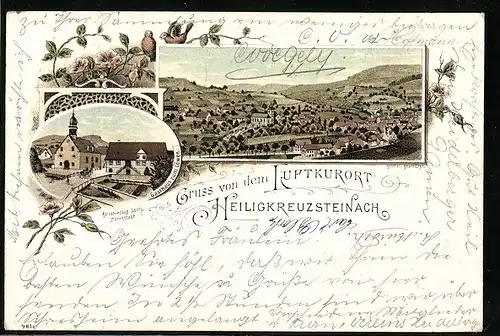 Lithographie Heiligkreuzsteinach, Gasthaus zum Löwen, Teilansicht