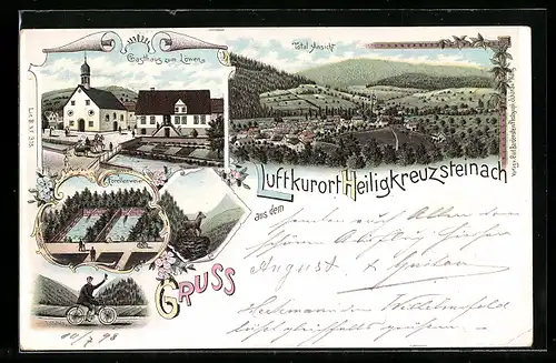 Lithographie Heiligkreuzsteinach, Gasthaus zum Löwen, Forellenweier