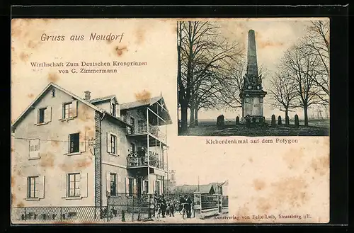 AK Neudorf, Wirtschaft zum Deutschen Kronprinzen, Kleberdenkmal auf dem Polygon