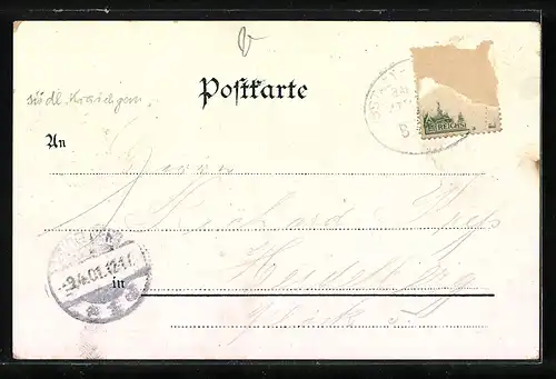 Lithographie Münzesheim, Gasthaus zur Krone, Gasthaus zum Löwen, Totalansicht