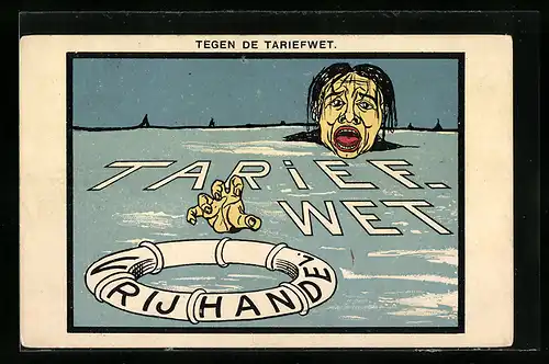 Künstler-AK Tariewet, Vrihandel, Arbeiterbewegung, Ertrinkender greift nach Rettungsring
