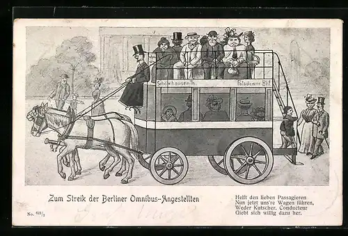 Lithographie Berlin, Zum Streik der Berliner Omnibus-Angestellten, Arbeiterbewegung