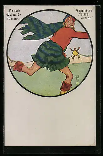 Künstler-AK sign. Arpad Schmidhammer: Englische Hilfsaktion, Propaganda 1. Weltkrieg