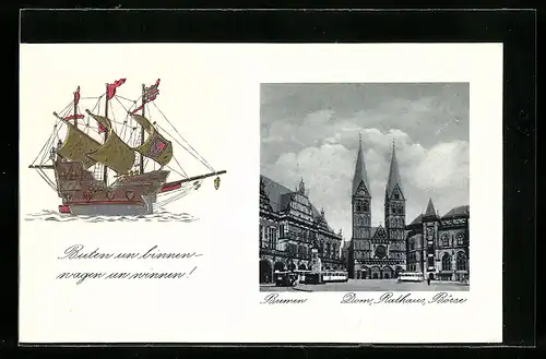 AK Bremen, Dom, Rathaus & Börse, Segelschiff