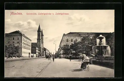 AK München, Ludwigstrasse mit Ludwigskirche und Universität