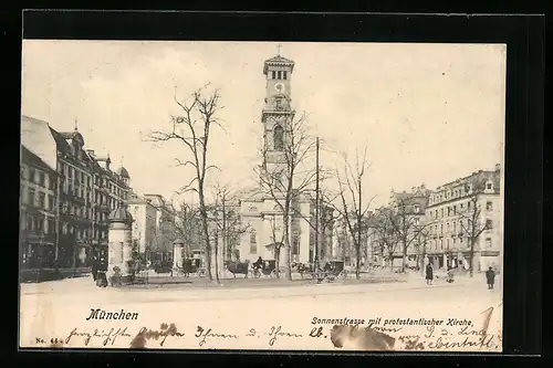 AK München, Sonnenstrasse mit protest. Kirche