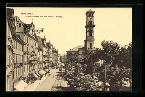 AK München, Sonnenstrasse mit protest. Kirche