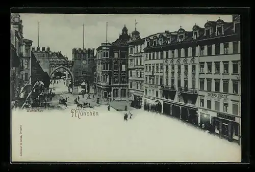 AK München, Karlsthor mit Geschäften