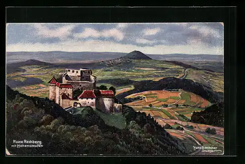 Künstler-AK Göppingen, Ruine Rechnberg mit Hohenstaufen