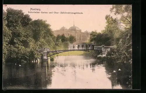 AK Hamburg-St.Pauli, Botanischer Garten und Ober-Zolldirektionsgebäude