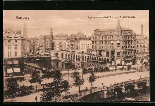 AK Hamburg, Reesendammbrücke mit Alsterbassin