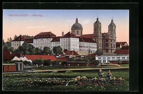 AK Weingarten / Württemberg, Teilansicht mit Kirche