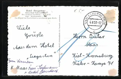 AK Eckernförde / Ostseebad, Hotel Seegarten, Innenansicht