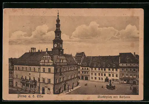 AK Pirna / Elbe, Marktplatz mit Rathaus