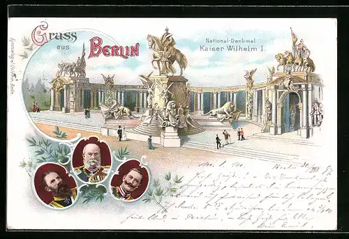 Lithographie Berlin, Denkmal Kaiser Wilhelm I., Bildnis Friedrich Wilhelm III. von Preussen