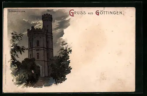 Lithographie Göttingen, am Bismarckturm