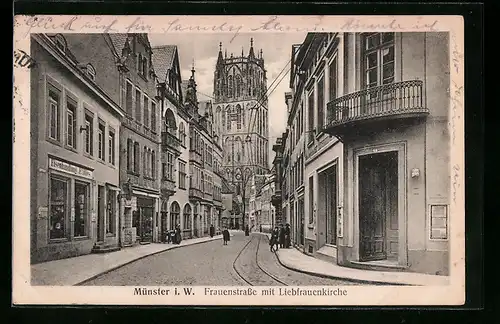 AK Münster i. W., Frauenstrasse mit Liebfrauenkirche