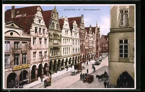 AK Münster i. W., Prinzipalmarkt mit Passanten